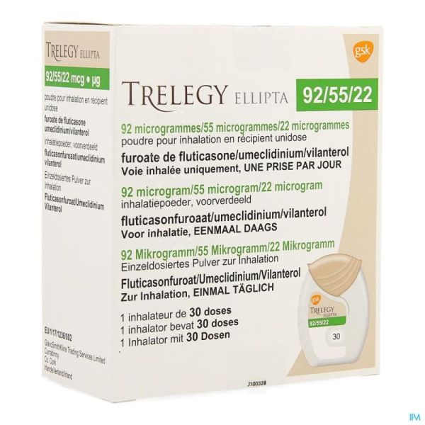 Trelegy Ellipta 92mcg/55mcg/22mcg Pdr Inhal 30dose