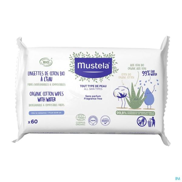 Mustela Ch Bio Lingettes Coton Eau 60