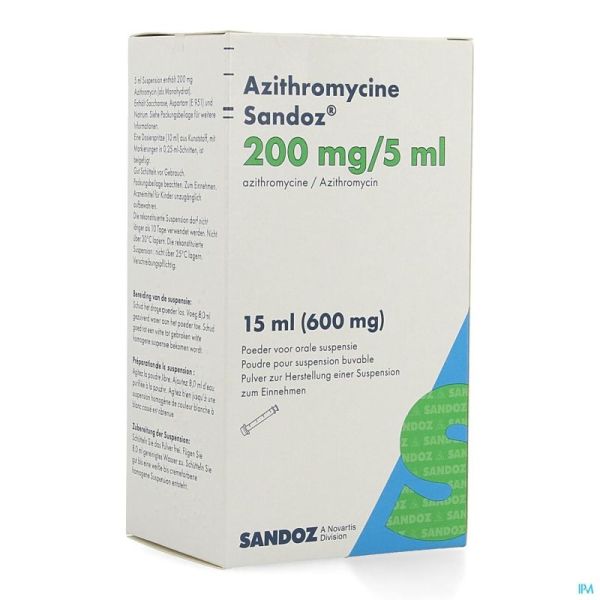 Azithromycine Sandoz 200mg/5ml Pulv Susp Or 15,0ml