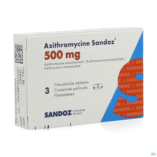 Azithromycine 500mg Sandoz Comp Pell 3x500 mg