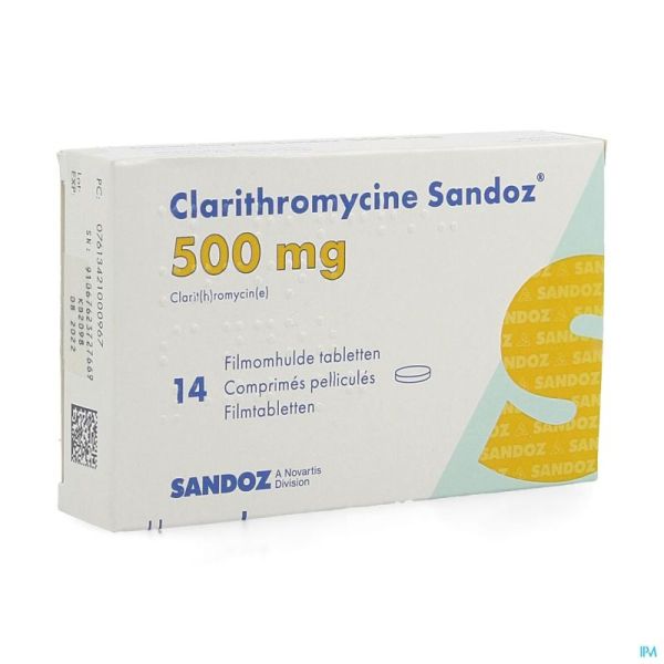 Clarithromycine Sandoz 500mg Comp Pell 14
